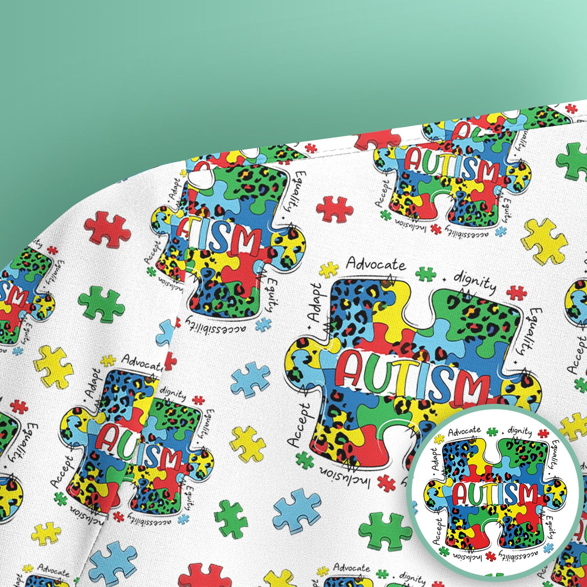 Autism Awareness Puzzle Black White Nurse Scrub Top