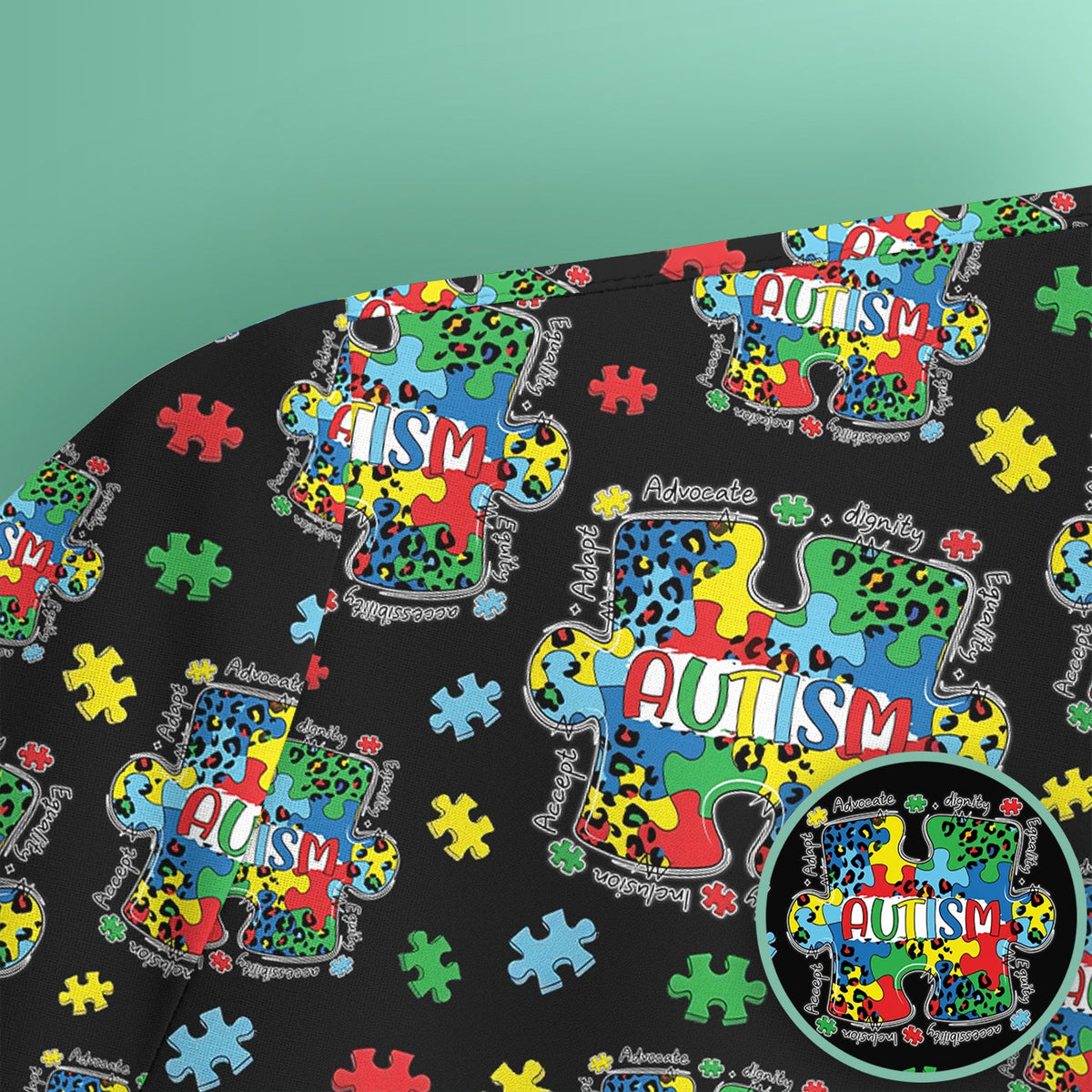 Autism Awareness Puzzle Black White Nurse Scrub Top