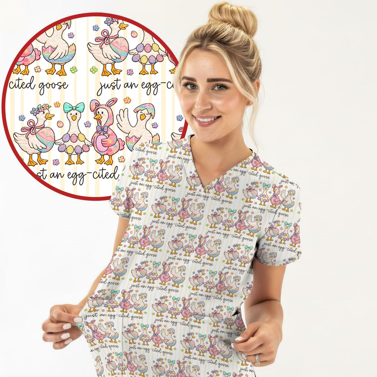 Easter Goose Egg Nurse Scrub Top