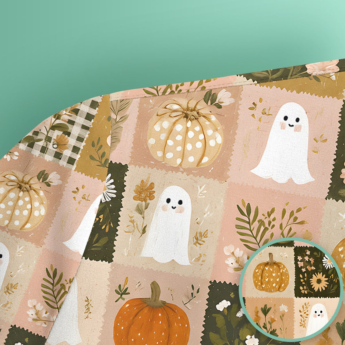 Halloween Ghost Pumpkin Patchwork Nurse Scrub Top