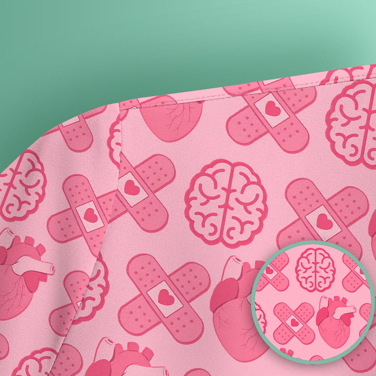Heart & Brain Medical Icon Pattern Scrub Top, Breathable Fabrics Nursing Uniform
