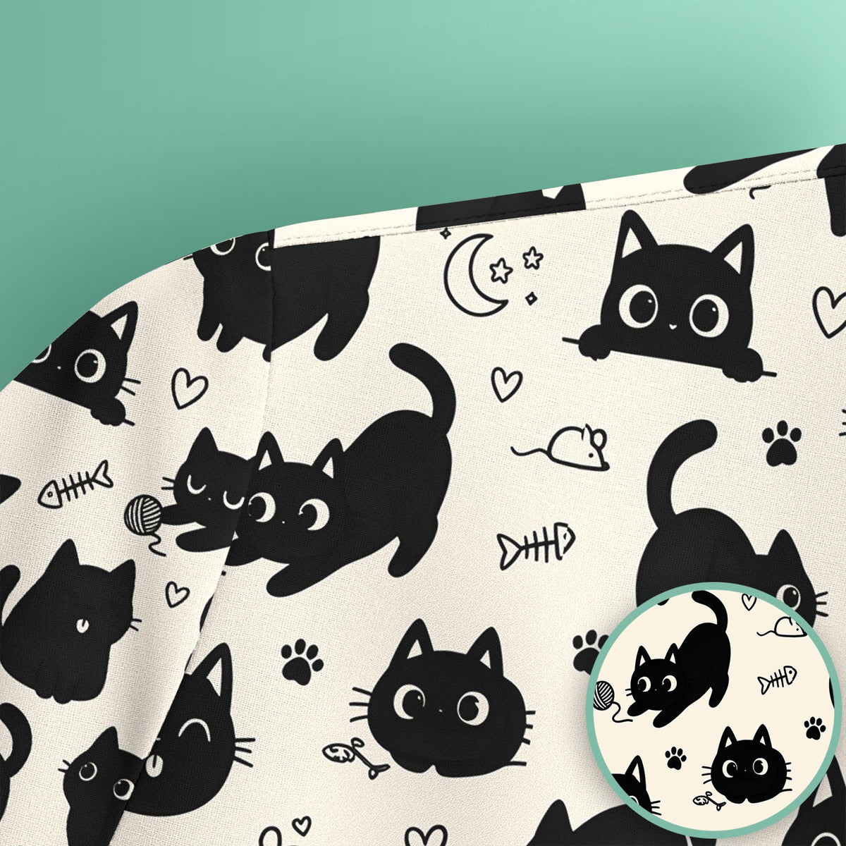 Playful Black Cat Nurse Scrub Top