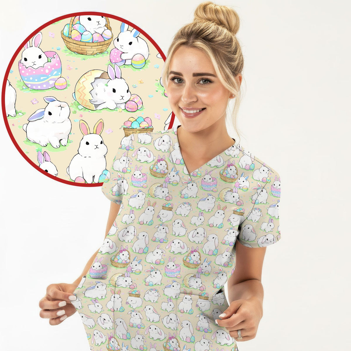 Bunny Egg Nurse Scrub Top - Easter Gift