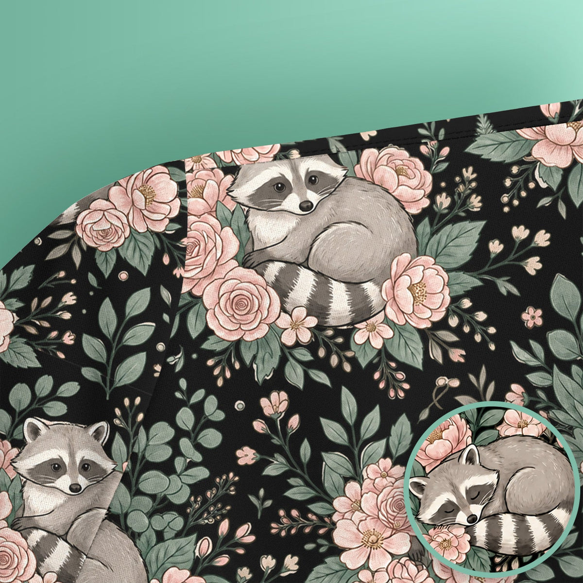 Sleeping Raccoon Rose Garden Nurse Scrub Top