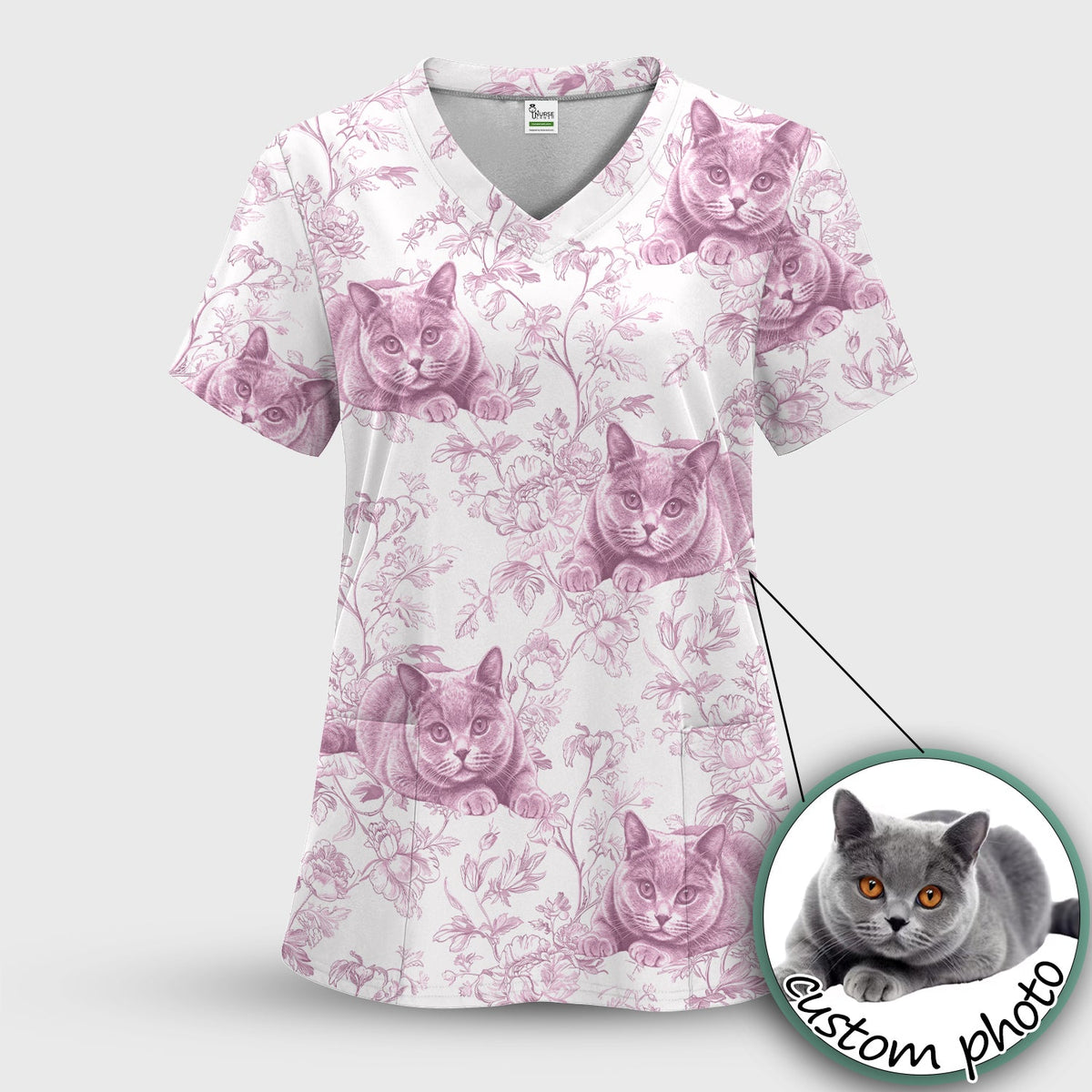 Dog Cat Chinoiserie Nurse Scrub Top