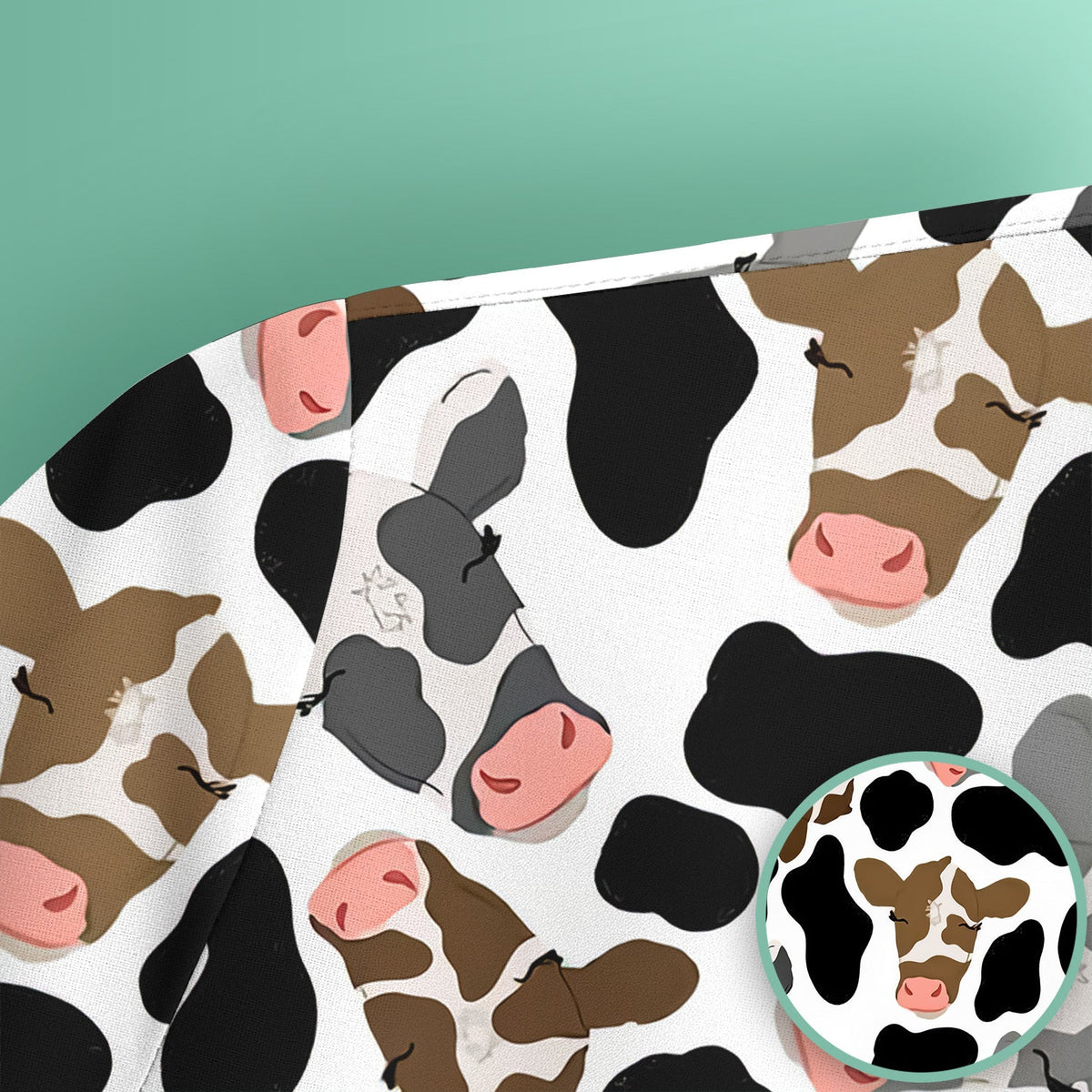Cow Face Black White Nurse Scrub Top