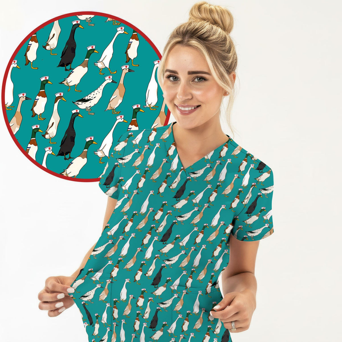 Duck Pattern Nurse Scrub Top