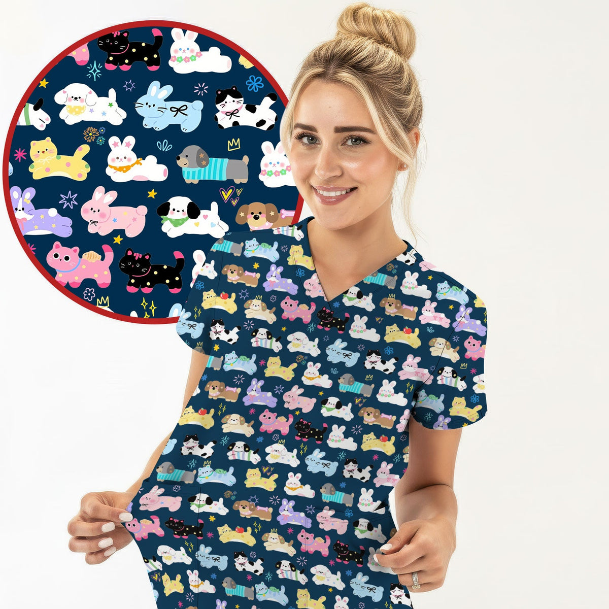 Kawaii Animal Nurse Scrub Top