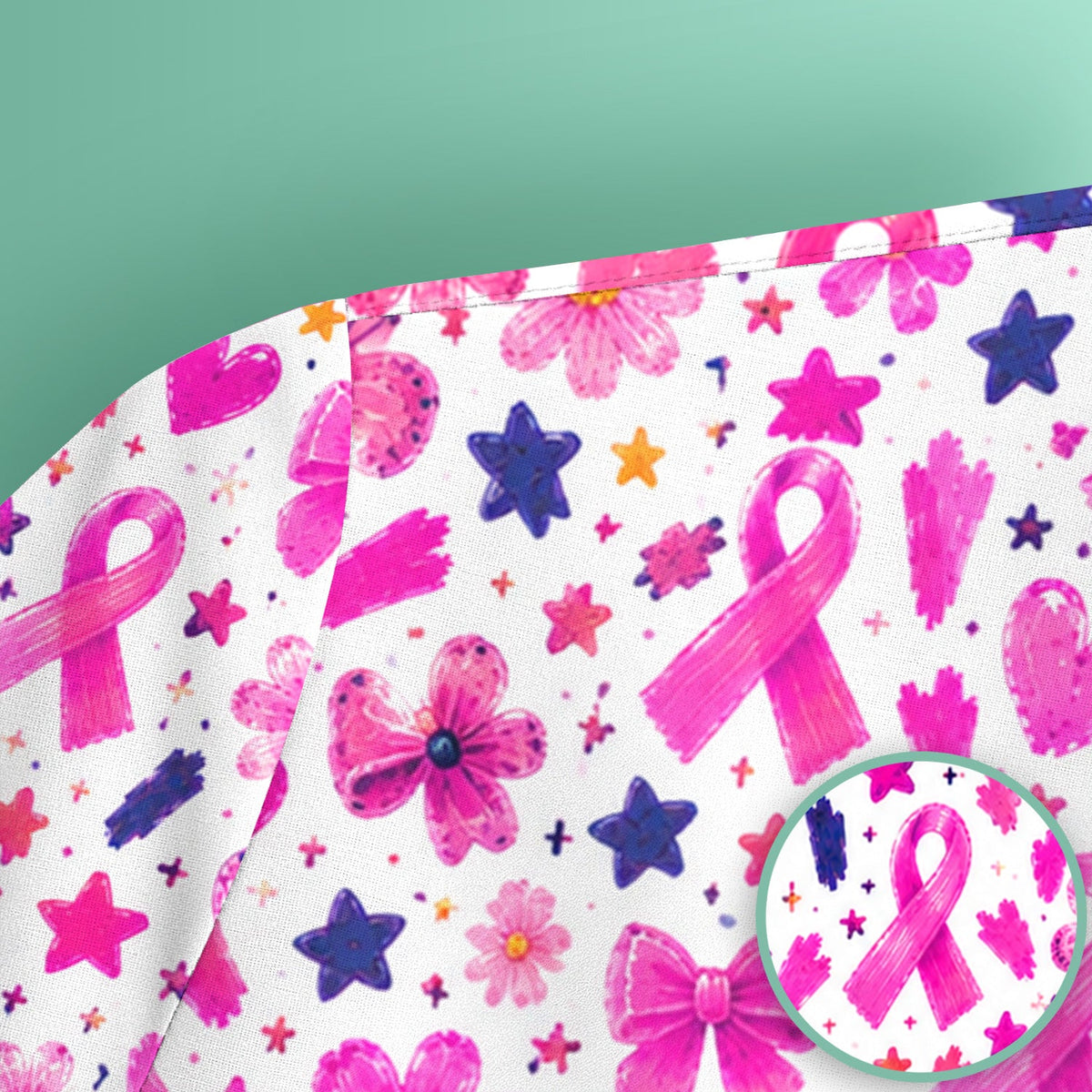 Pink Ribbon Floral Breast Cancer Nurse Scrub Top
