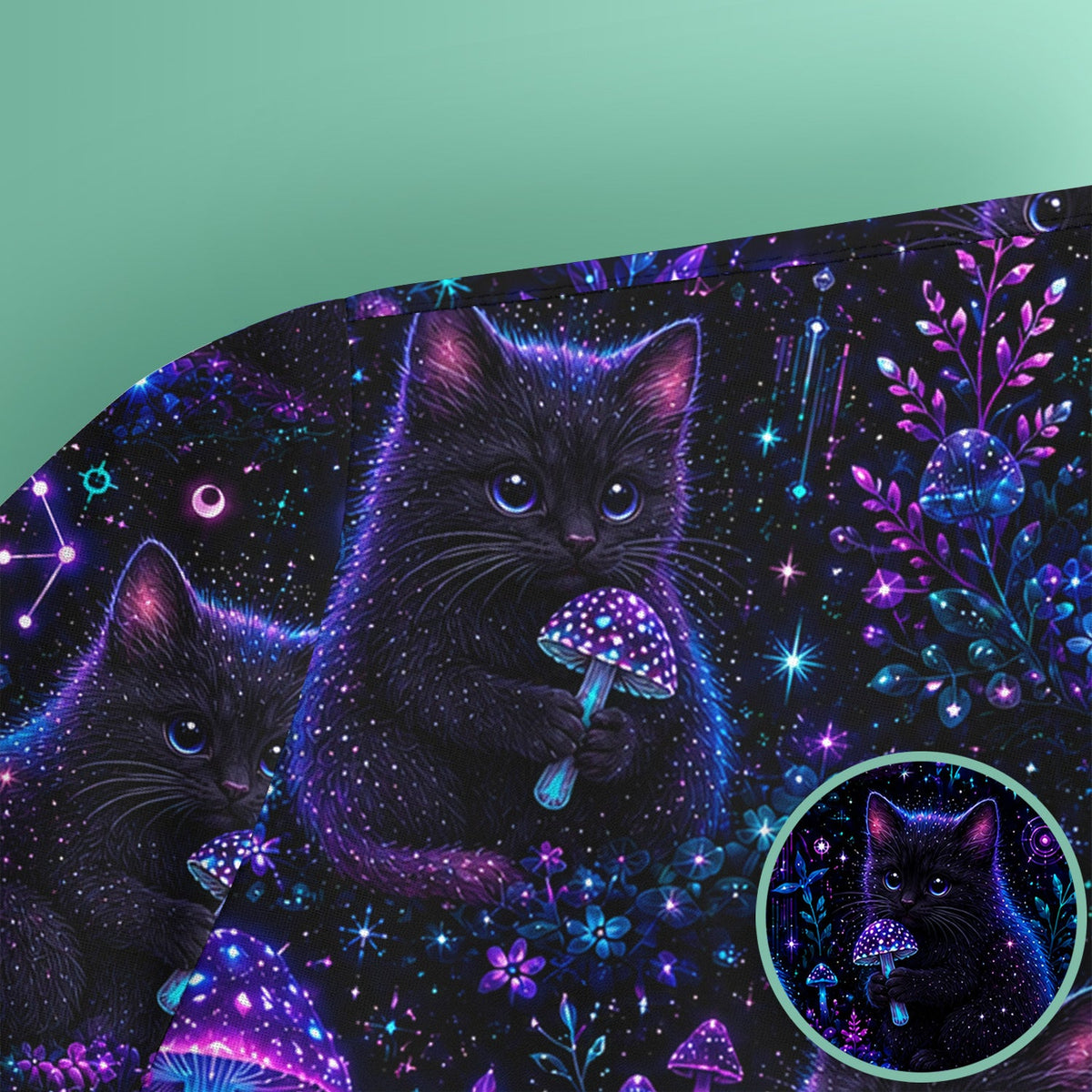Neon Black Cat Mushroom Galaxy Nurse Scrub Top