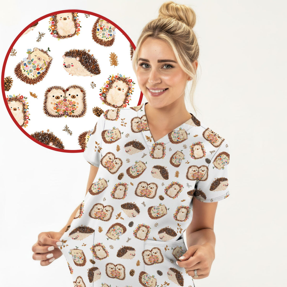 Hedgehog Floral Nurse Scrub Top