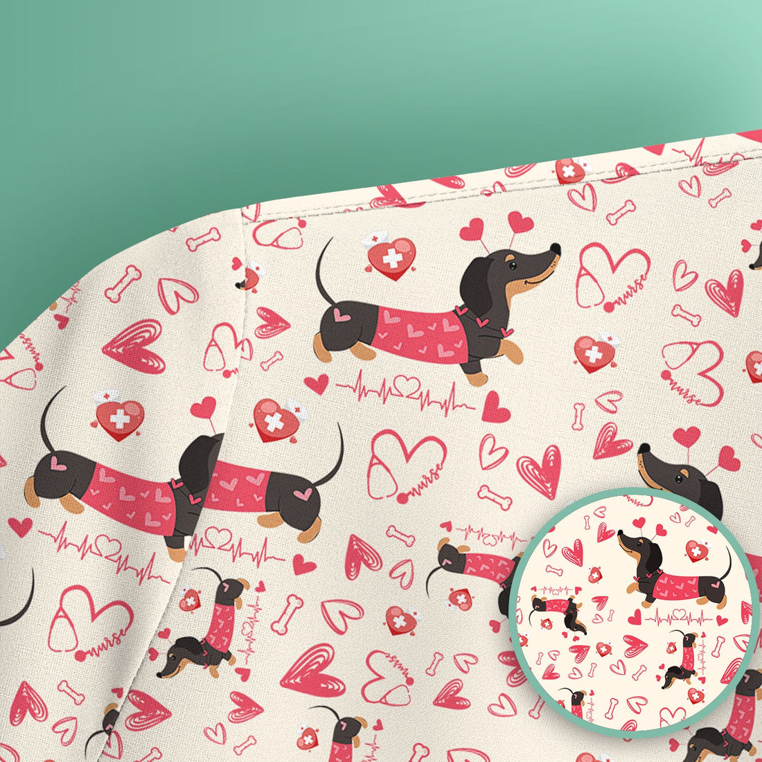 Dachshund Valentine Heart Nurse Scrub Top