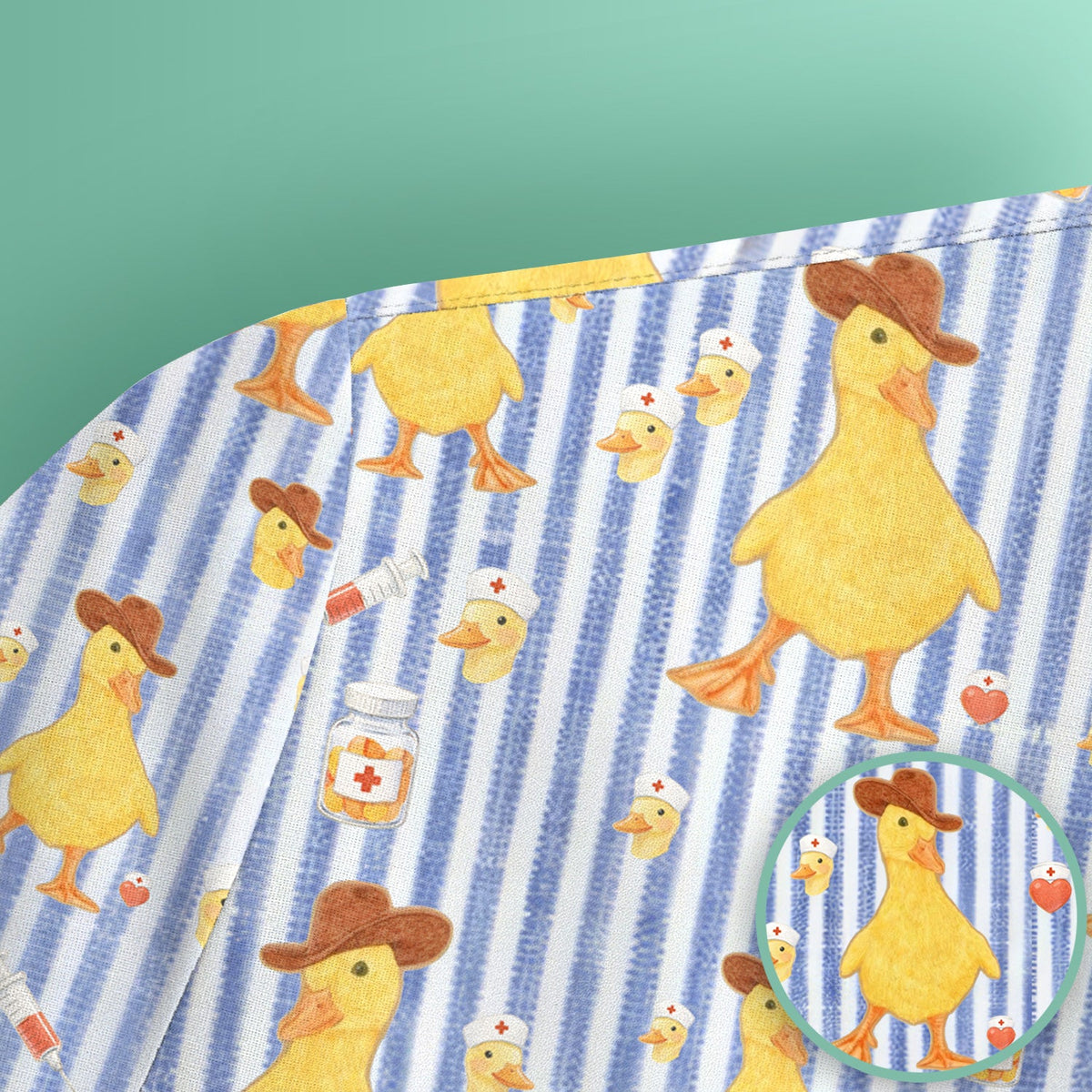 Cowboy Ducktor Vertical Stripe Nurse Scrub Top