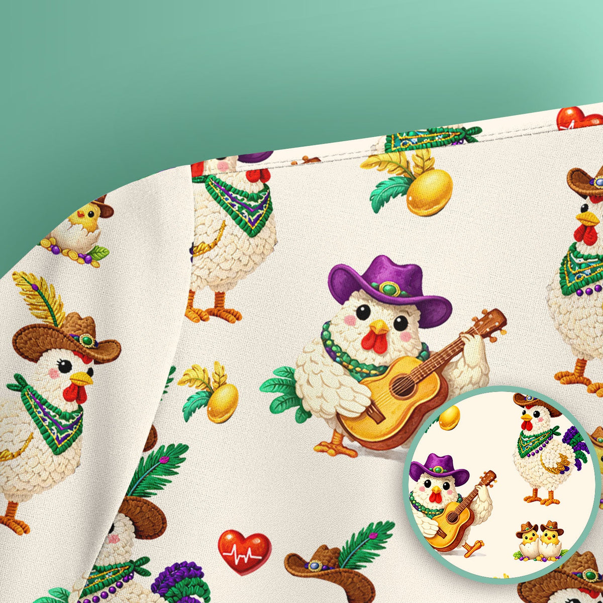 Mardi Gras Rooster Cowboy Nurse Scrub Top