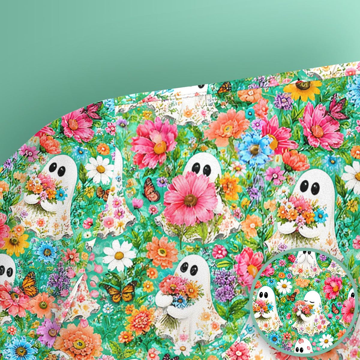 Halloween Floral Ghosts Nurse Scrub Top