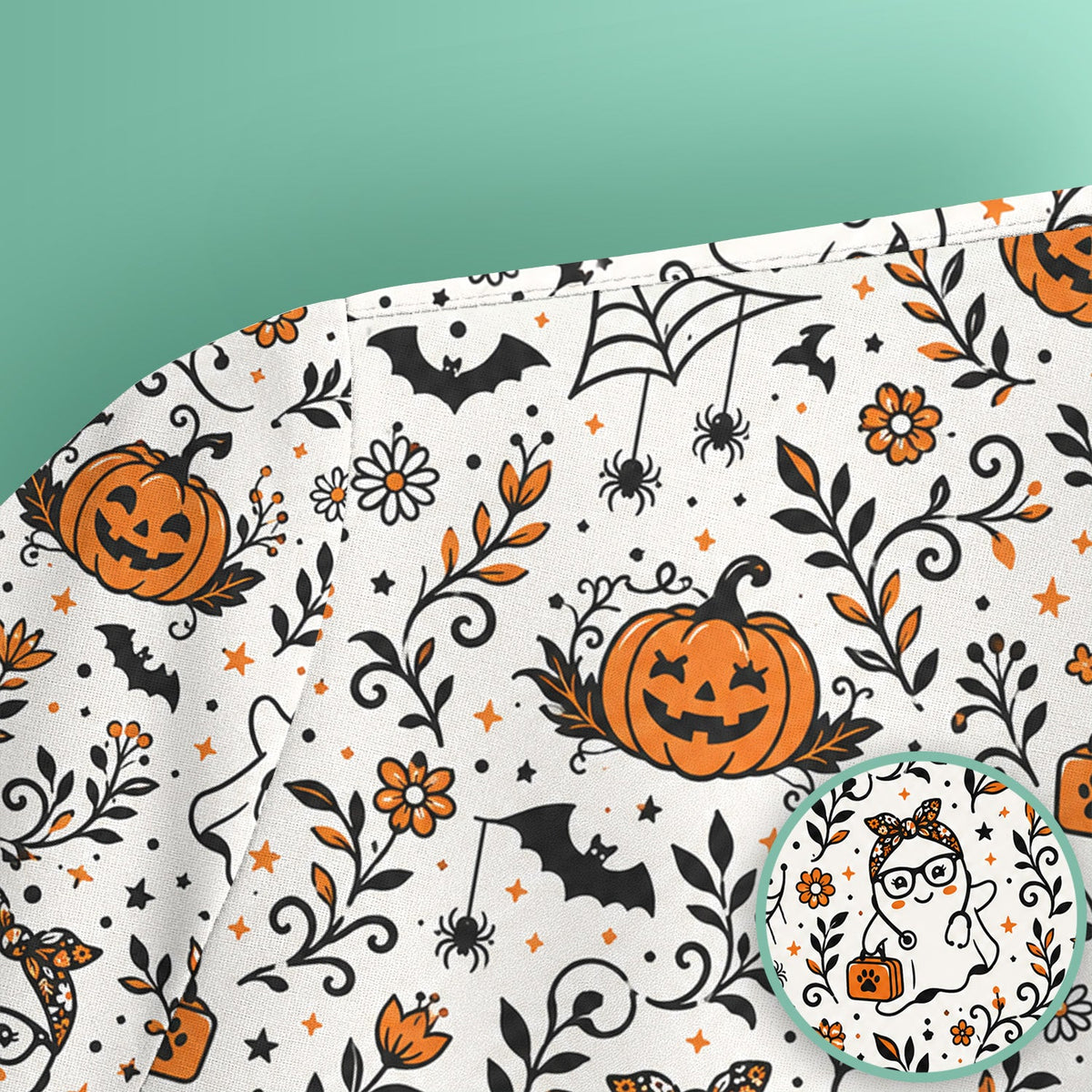 Halloween Ghost Pumpkins Nurse Scrub Top