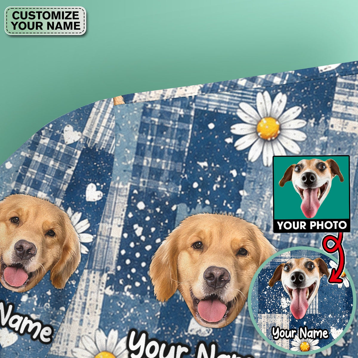 Personalized Dog Photo Patchwork Daisy Nurse Scrub Top