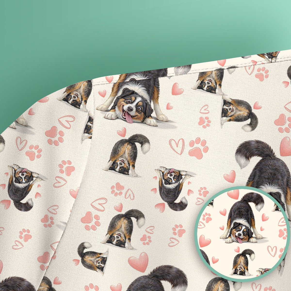 Playful Dog Heart Medical Print Scrub Top, Breathable Fabrics Nursing Uniform