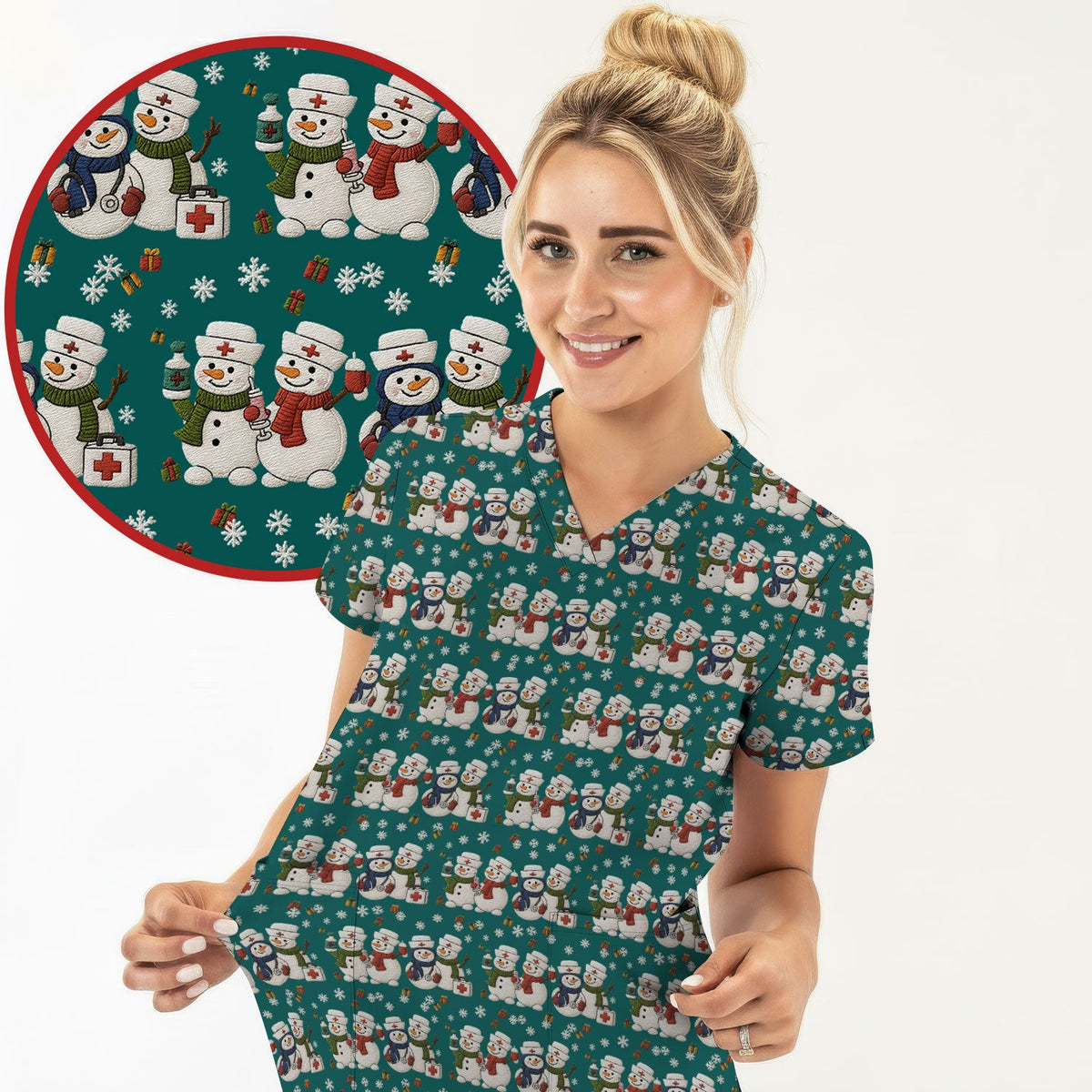 Snowman Nurse Scrub Top - Christmas Gift