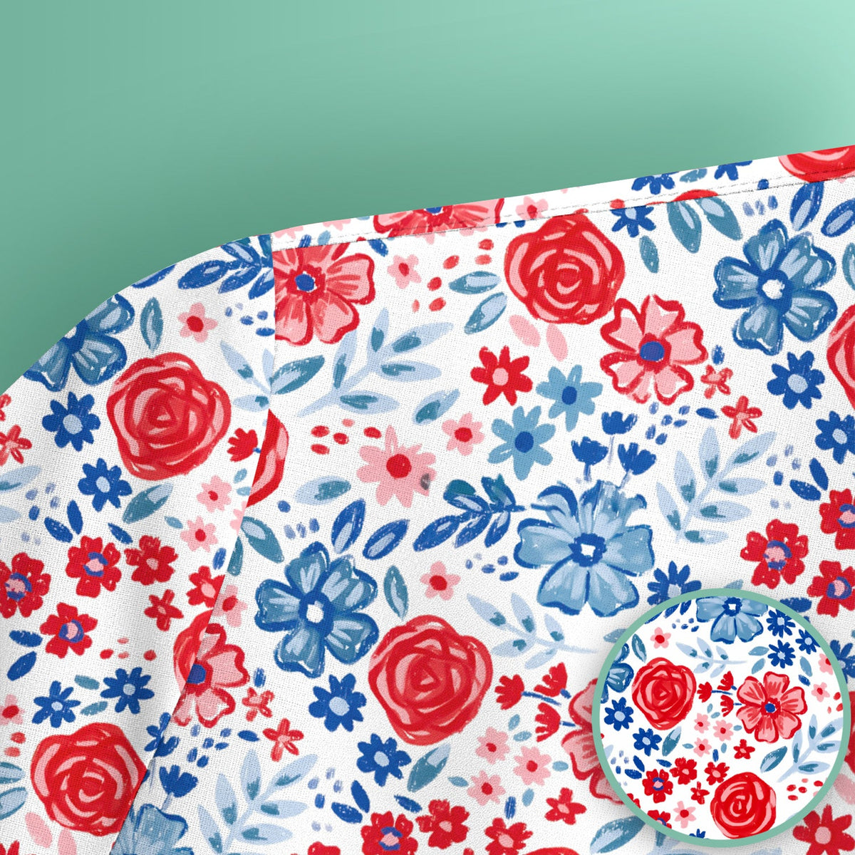 Red Blue Floral Garden Blossom Nurse Scrub Top