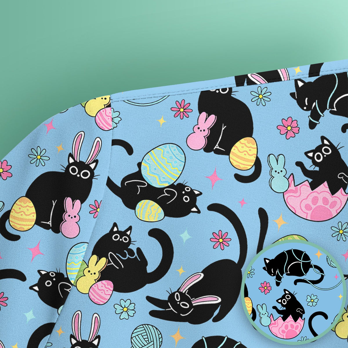 Black Cat Egg Nurse Scrub Top - Easter Gift