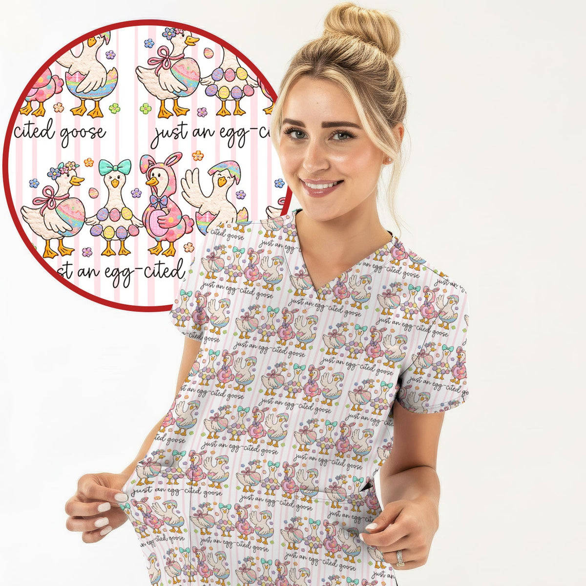 Easter Goose Egg Nurse Scrub Top