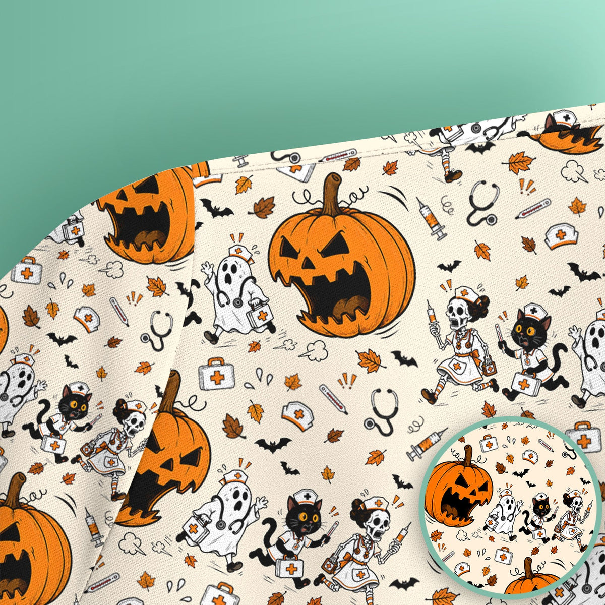 Pumpkin Chasing Nurse Scrub Top - Halloween Gift
