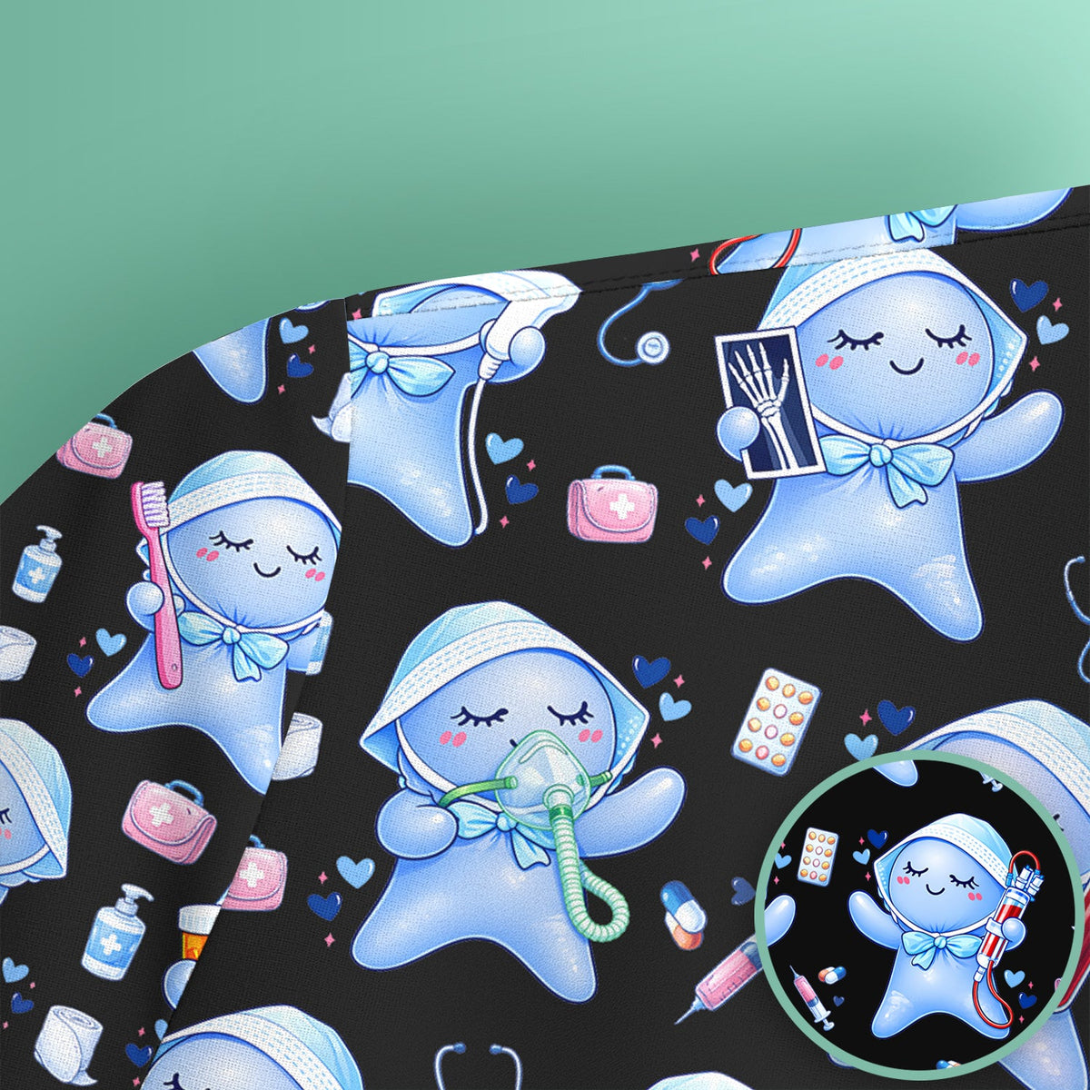 Dental Tooth Character Nurse Scrub Top