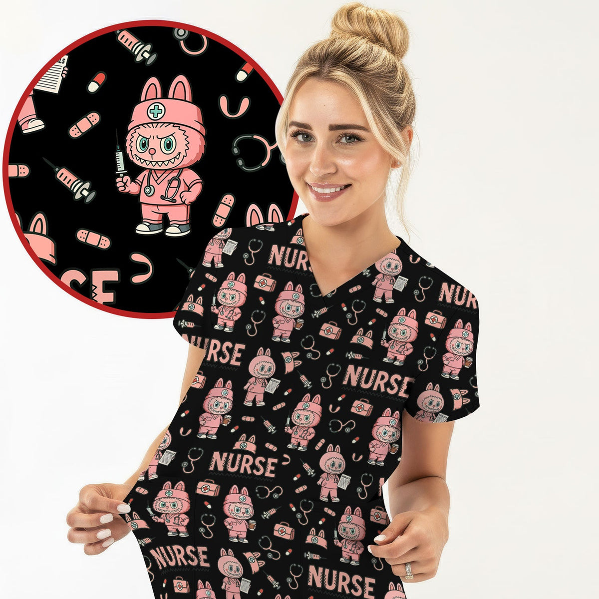 Bunny Cartoon Nurse Scrub Top