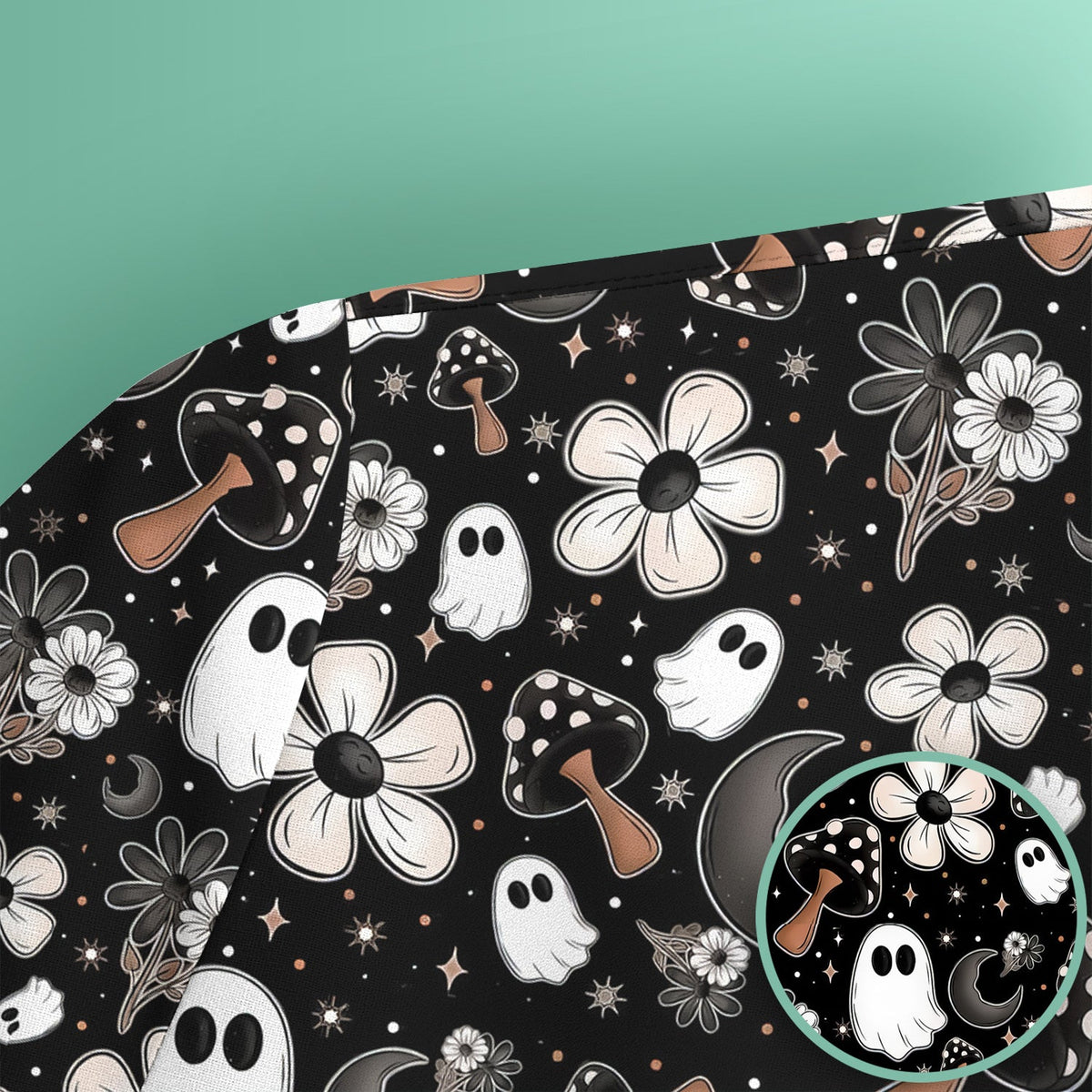 Floral Mushroom Ghost Nurse Scrub Top