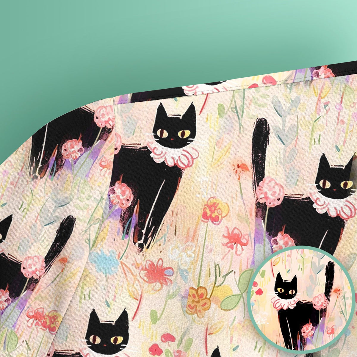 Black Cat Floral Garden Nurse Scrub Top