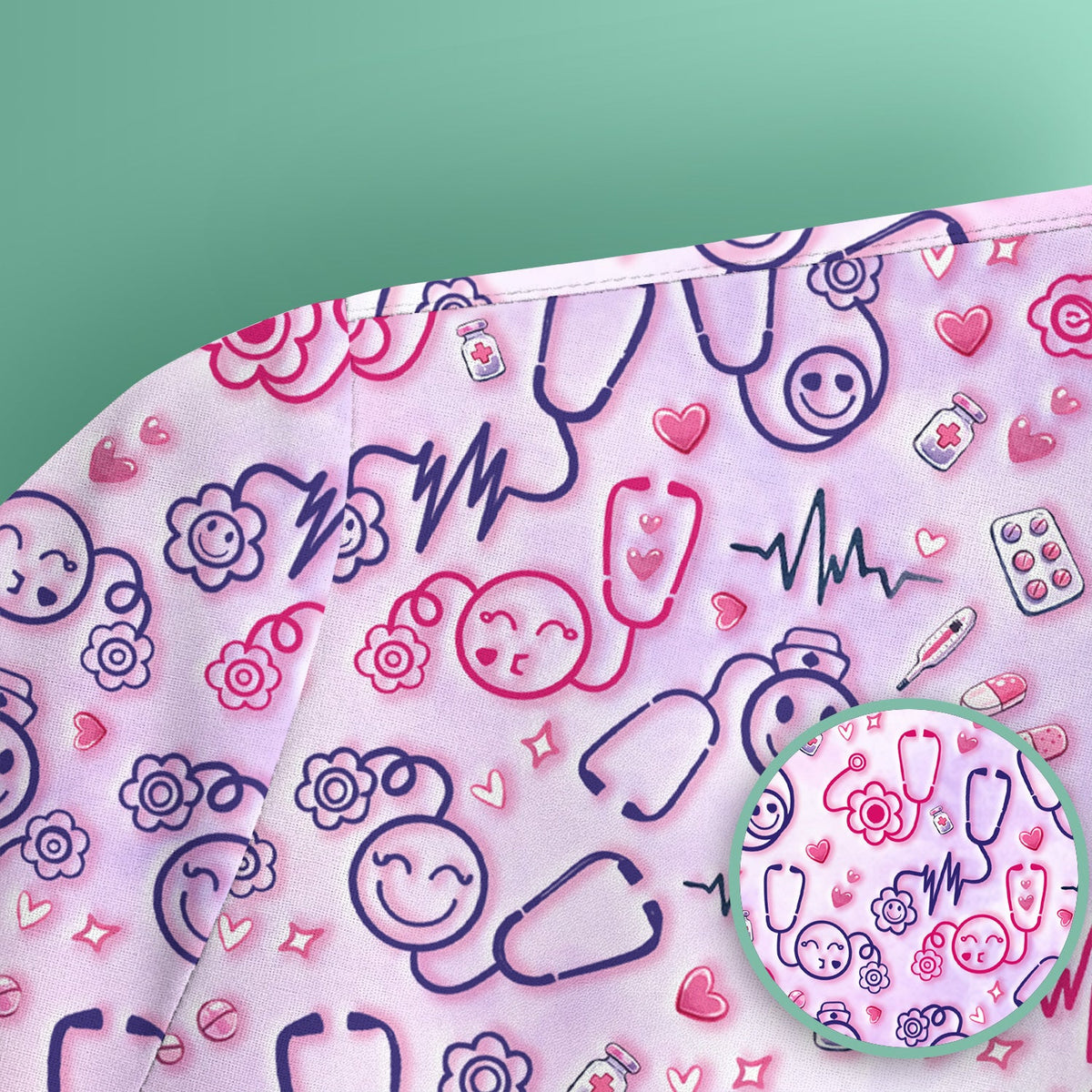 Stethoscope Heart Icon Nurse Scrub Top