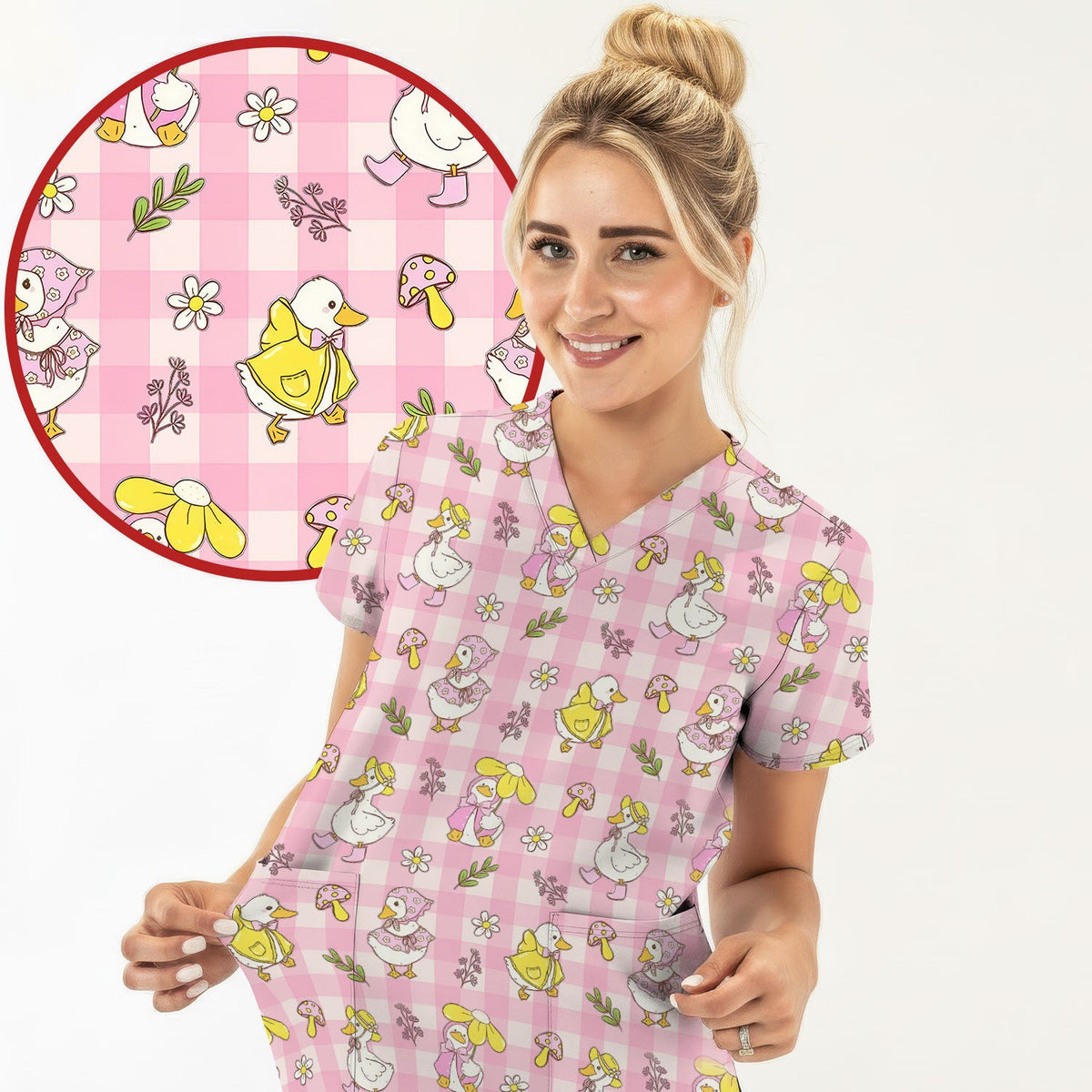 Duck Outfit Gingham Nurse Scrub Top