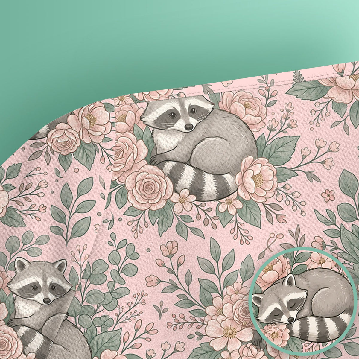 Sleeping Raccoon Rose Garden Nurse Scrub Top