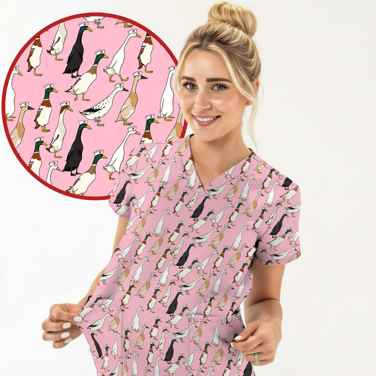 Duck Pattern Nurse Scrub Top
