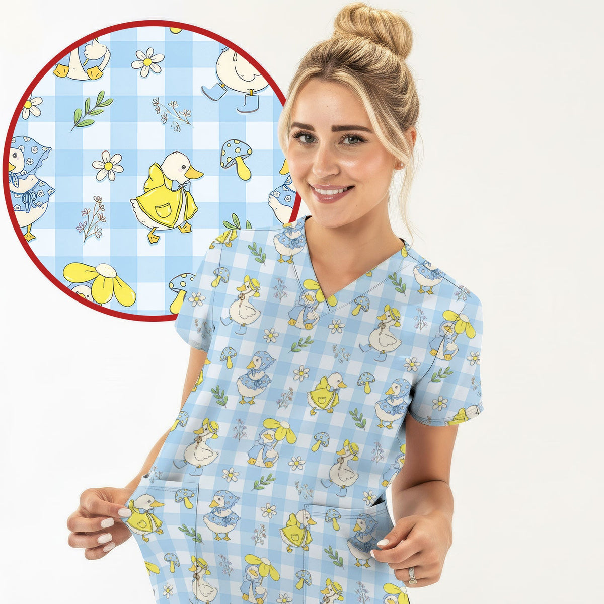 Duck Outfit Gingham Nurse Scrub Top