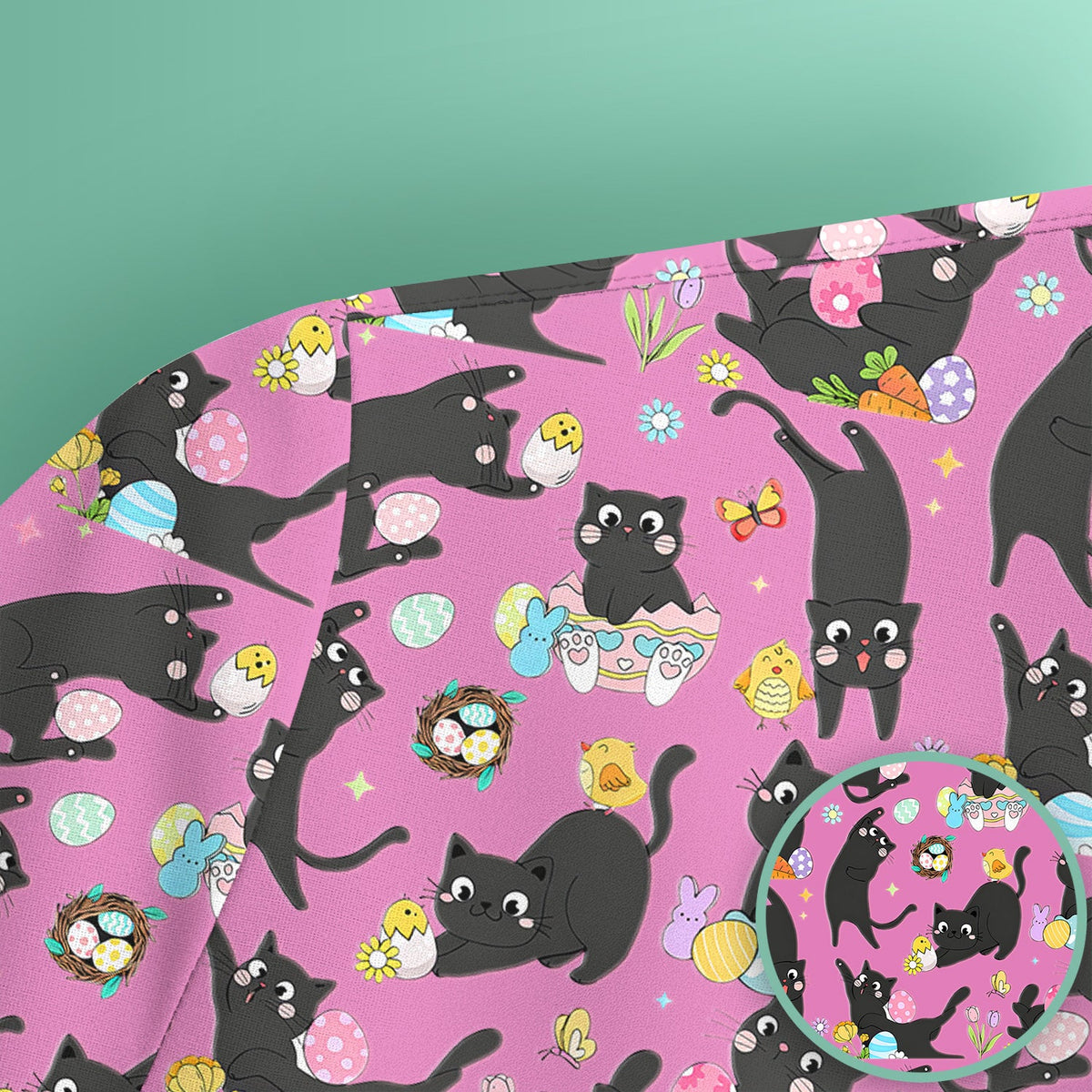 Black Cat Easter Egg Nurse Scrub Top