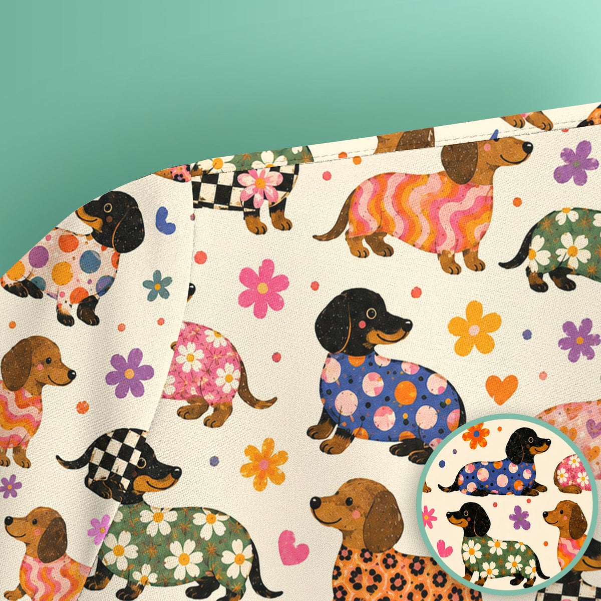 Floral Dachshund Print Nurse Scrub Top