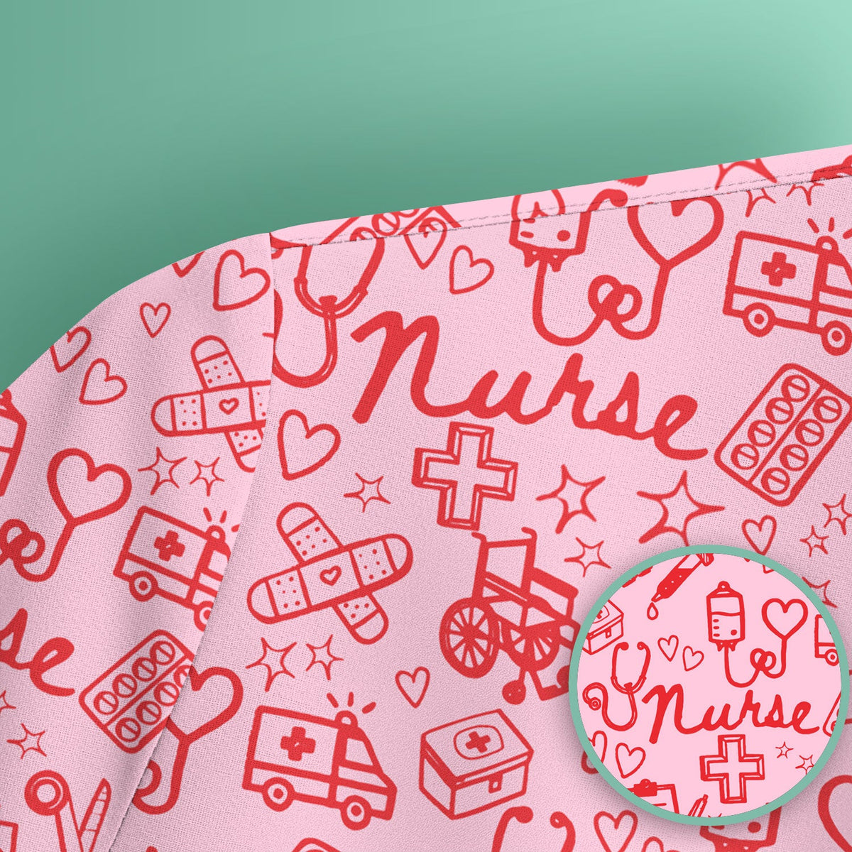 Cute Nurse Heart Medical Pattern Scrub Top, Comfortable Scrubs for Nurses