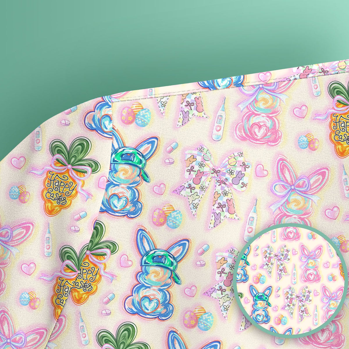 Bunny Carrot Bow Nurse Scrub Top - Easter Gift