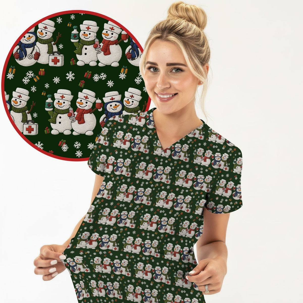 Snowman Nurse Scrub Top - Christmas Gift