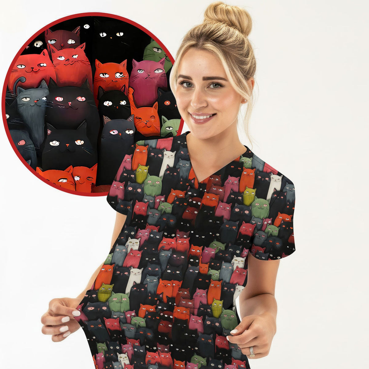 Artistic Cat Nurse Scrub Top