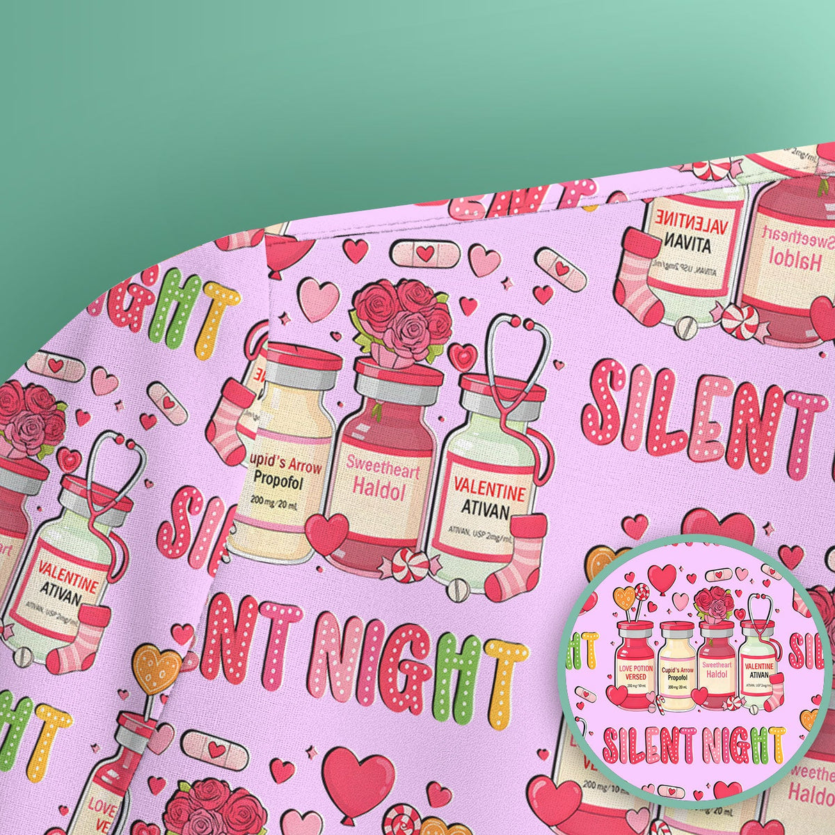 Valentine Silent Night Love Nurse Scrub Top