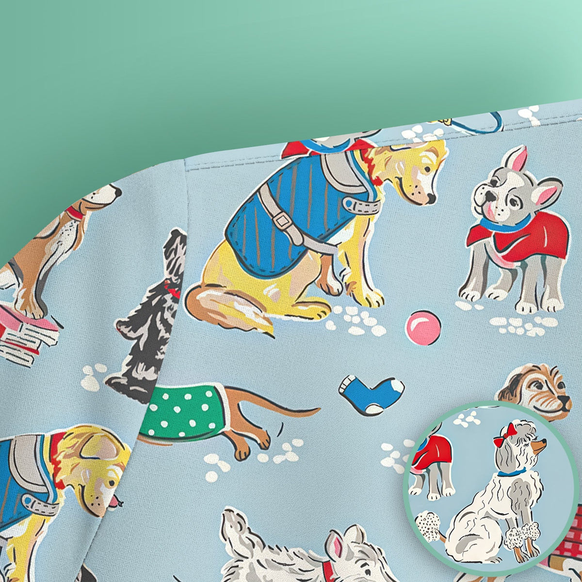 Dog Sweater Playing Ball Nurse Scrub Top