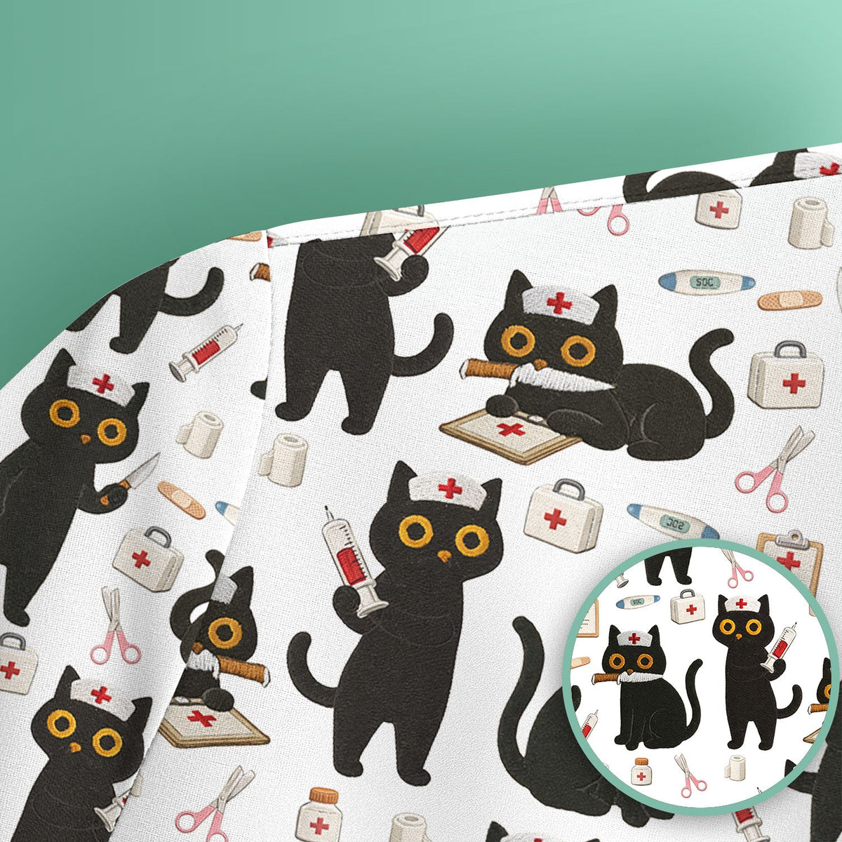 Cute Black Cat Nurse Scrub Top