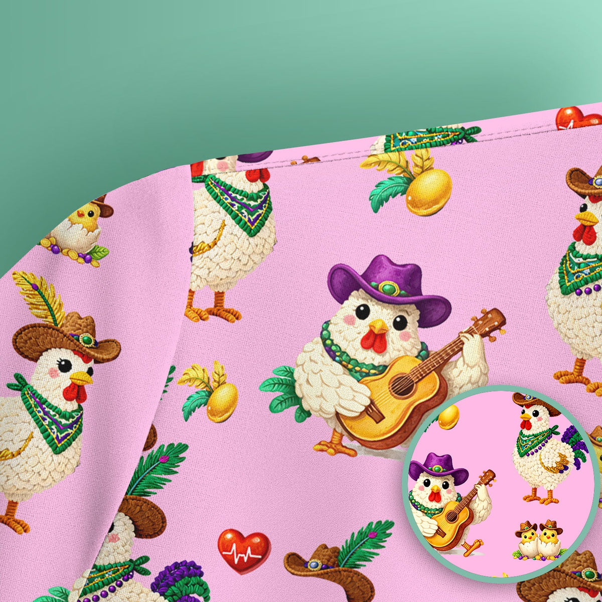 Mardi Gras Rooster Cowboy Nurse Scrub Top