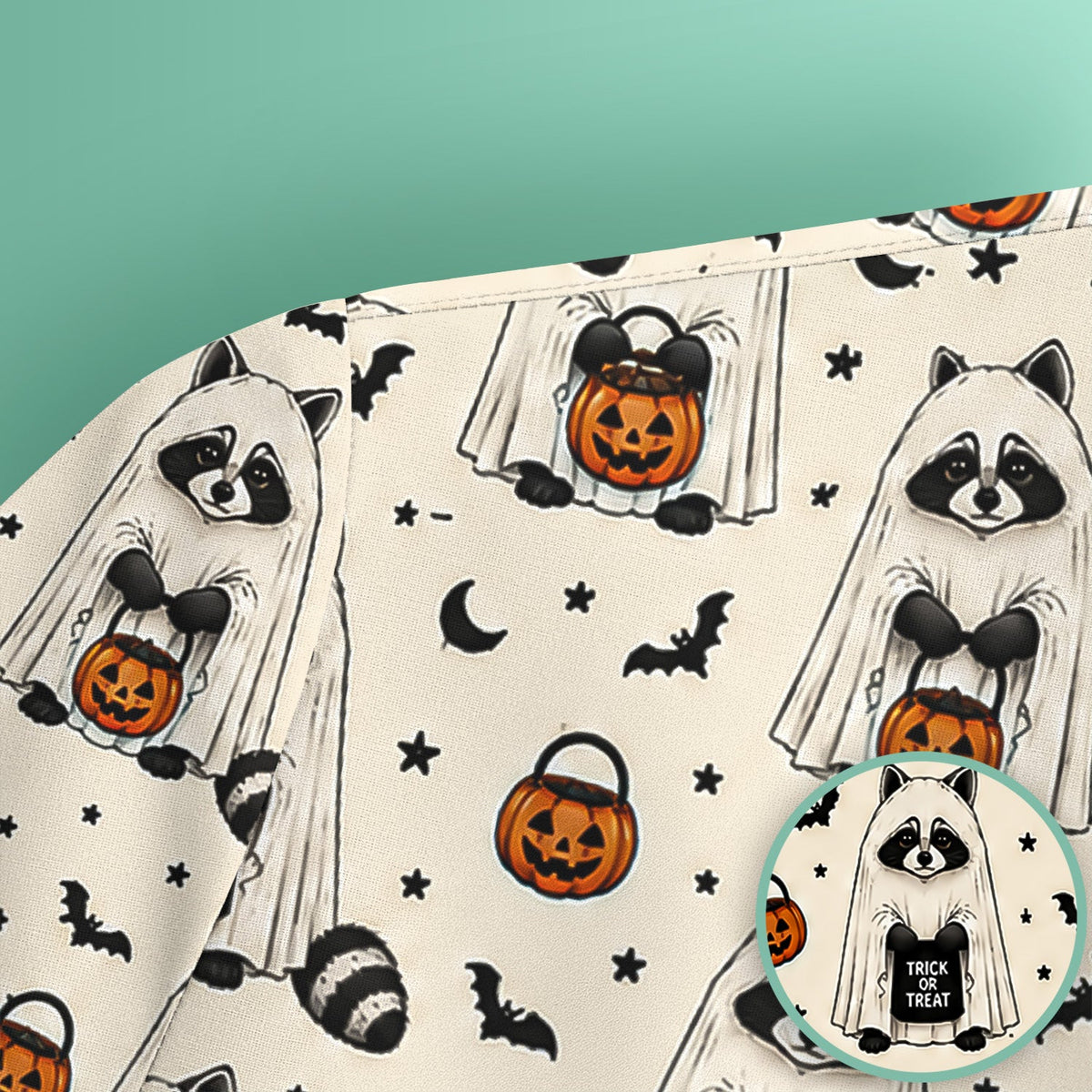 Halloween Ghost Raccoon Nurse Scrub Top