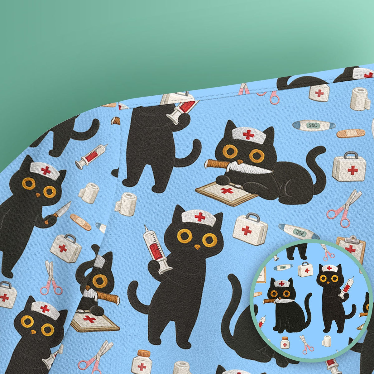 Cute Black Cat Nurse Scrub Top