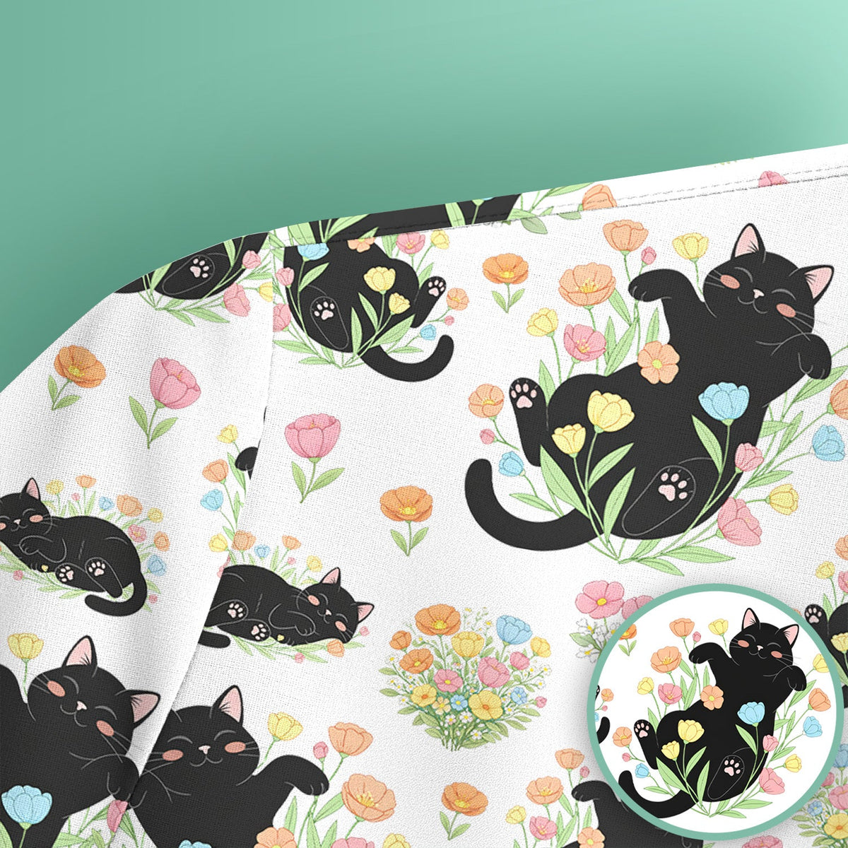 Cats Cute Poses Floral Nurse Scrub Top