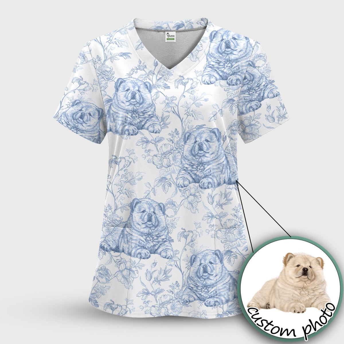 Dog Cat Chinoiserie Nurse Scrub Top